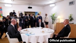 Belgium - European Council President Charles Michel meets with Armenian Prime Minister Nikol Pashinian and Azerbaijani President Ilham Aliyev in Brussels, December 14, 2021.
