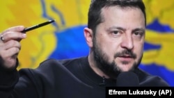 Президент України Володимир Зеленський під час підсумкової річної пресконференції. Київ, 19 грудня 2023 року
