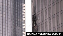 Пошкодження через удар дрона в будівлі комплексу Москва-Сіті, 23 серпня 2023 року