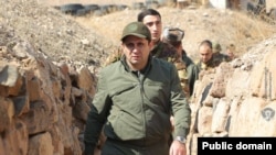 Armenia - Defense Minister Suren Papikian inspects an Armenian army post on the border with Azerbaijan, March 10, 2023.