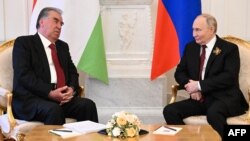 Тажикстандын лидери Эмомали Рахмон менен Орусиянын президенти Владмир Путиндин Москвадагы жолугушуусу. 9-май, 2024-жыл
