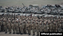 Nagorno-Karabakh - Armenian soldiers and tanks involved in military exercises, 14Nov2014.