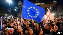 Флаги ЕС и Грузии на акции у здания парламента