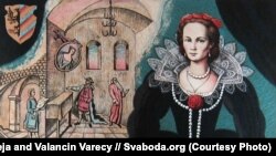 Партрэт Уршулі Радзівіл на выставе «Славутыя асобы Беларусі». Аўтары Лілея і Валянцін Варэцы