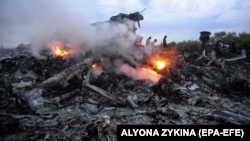 На месцы крушэньня «Боінга» MH17, зьбітага над Данбасам, 2014 год